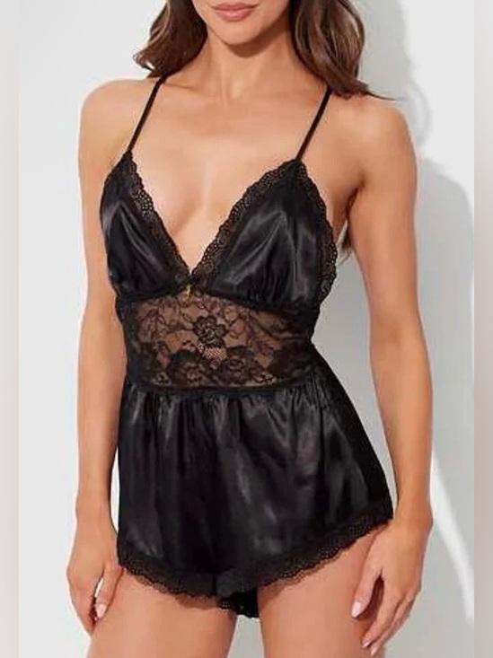 Other - EUC black satin and lace lingerie romper
